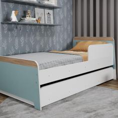 Bicama Infantil com Proteção Lateral Lorenza Movelbras Branco/Verde Bellagio