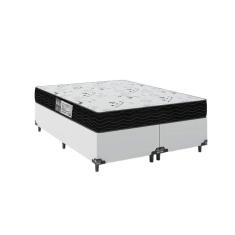 Cama Box Queen Bipartido + Colchão D33 One Face - 56x158x198cm - Couro Branco