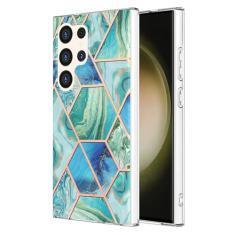 Capa para Samsung Galaxy S24 Ultra, capa fina rígida IMD à prova de choque com padrão de mármore, proteção aprimorada para câmera e tela, capa de carregamento sem fio para Samsung S24 Ultra 6,8