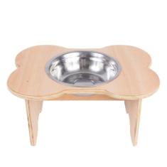 Comedouro Pet Elevado Em Madeira Inox Formato Osso Cachorro