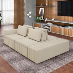 Sofá Ilha com Encosto e Almofadas Móveis Olimpo 265cm Modulado Linho Bege G45 - Gran Belo