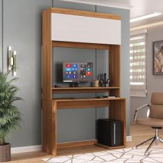 Escrivaninha para Computador Viena 1 Porta Espresso Móveis Nogal/Branco