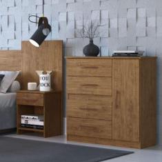 Comoda Caribe 1 Porta 4 Gavetas Nogueira - Doripel