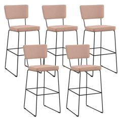 Kit 5 Banquetas Alta Para Cozinha Sala De Jantar Base em Aço Fixa Alla