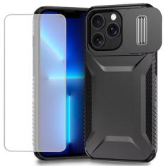 Ueokeird Capa para iPhone 13 Pro de 6,1 polegadas, capa para Apple 13 Pro com protetor de tela de vidro temperado e capa deslizante para câmera, antiderrapante, resistente, à prova de choque, para