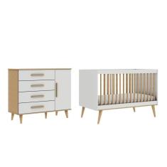 Quarto De Bebê Berço 3 Em 1 Retrô Ligia Cômoda Com Fraldário Ludmila Off White Carolina Baby