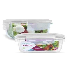 KIT 2 Pote de Vidro Retangular com Tampa Hermética 640ml Branco - U4ho