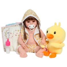 Boneca Bebê Reborn Menina Linda Com Saída de Banho Patinho - Cegonha R