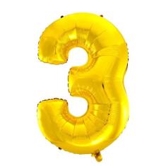 Balão Metalizado Dourado Número 3 - 70cm - Mundo Bizarro
