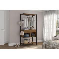 Guarda roupa solteiro closet paris industrial marrom preto - artefamol