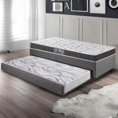 Bicama Box Solteiro material sintético Linho Cinza 88x188x28 cm com Co