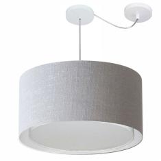 Lustre Pendente Cilíndrico Com Desvio Md-4309 Cúpula Em Tecido 55x30cm Rustico Cinza - Bivolt