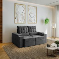 Sofá Retrátil Reclinável 3 Lugares 180cm Porta Copos e USB Embaúba Ext