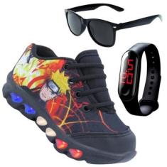 Kit Tênis De Led Infantil Menino Masculino Naruto + Relógio + Óculos-Masculino