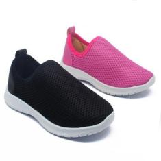 Kit 2 Pares Tênis Infantil Escolar Calce Facil Leve Confortável Macio FURINHO-Feminino