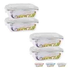 Conjunto 4 Potes com 370ml Vidro Hermético Marmita Fitness