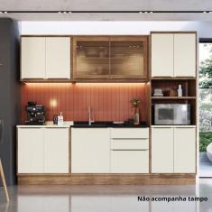 Cozinha Completa com Vidro Reflecta 5 Peças 11 Portas 3 Gavetas Viena Freijó / Cinza Argila