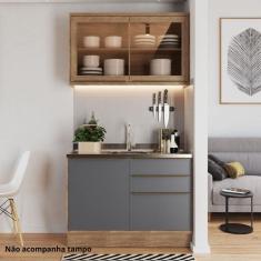 Cozinha Compacta 2 Peças 3 Portas com Vidro Reflecta Viena Freijó / Grafite