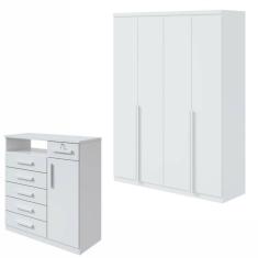 Conjunto de Guarda-Roupa Alonzo e Cômoda Da Vinci com Nicho Branco