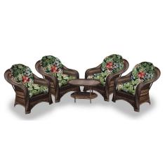 Conjunto de Poltronas Fibra Sintética Roma 4 Poltronas + 1 Mesa Centro Tecido Saquarema