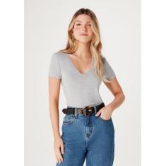 Blusa Básica Feminina Slim Decote V - Hering, EXG, Cinza