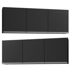 Kit 2 Armários Aéreos 150cm 3 Portas Argélia Preto - Lumil - Lumil Móv