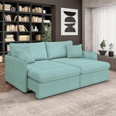 Sofá Reclinável E Retrátil Gandalf Bipartido 254cm Caixa Zero Com Almofadas Bouclê Azul G33 - Gran