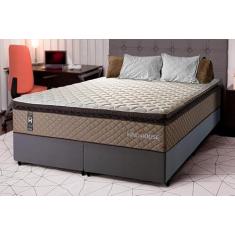 Conjunto Cama Box Cinza Espuma Atlanta Bege King 193x203x62