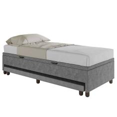 Bicama Box Baú Solteiro 88x188 cm Samy S05 Veludo Cinza - Mpozenato