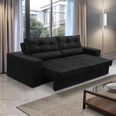 Sofá Retrátil e Reclinável 2 lugares 1,70m com Molas Mirela Suede Preto Adonai Estofados