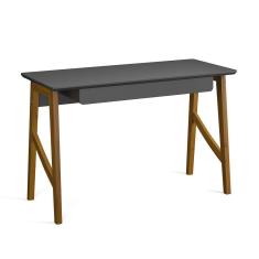 Escrivaninha Pés Em Madeira Maciça 125cm 1 Gaveta - Grafite