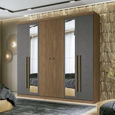 Guarda Roupa Casal Ripado 6 Portas 4 Gavetas com Espelhos Antony Jatobá/Areia