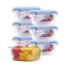 KIT 7 Potes de Vidro Quadrado com Tampa Hermética 320ml Cor:Azul (QH)