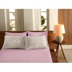 Jogo de Lençol Casal King Malha 3pc 100% Algodão - Sul Brasil, Rosa
