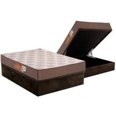 Conjunto Box Baú Casal Colchão Espuma Polar D28 Pérola Brown + Base Crc Suede Brown (138x188)