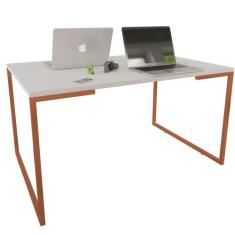 Mesa Escrivaninha Adele 120cm Tampo Branco Base Bronze - Montanaris De