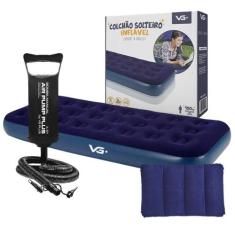 Colchão Solteiro Inflável + Bomba de Ar + Travesseiro VG Plus