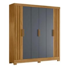 Guarda Roupas Casal Ripado 6 Portas 2 Gavetas Freijó/Cinza Valença Mov