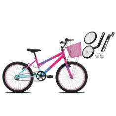 Bicicleta Com Rodinha e Cesta Feminina Infantil Aro 20 KOG, Azul, Rosa