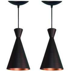 Kit 2 Pendentes Cone Estilo Tom Dixon Preto Fosco/Cobre