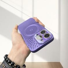 Capa de telefone de malha de dissipação de calor respirável 12 13 14 15 pro max capa de telefone de carregamento sem fio magnético, roxo, para iphone 13