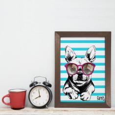 Quadro Decorativo com Moldura Marrom Cachorro Bulldog 22x32cm - Quarti