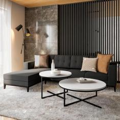 Sofá 4 Lugares Live com Chaise Esquerdo Pés e Base em Madeira Linho Co