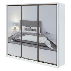 Guarda Roupa Casal Spazio Com Espelho Super Glass 270 Branco Brilho - Lopas