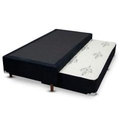 Cama Box Bicama Auxiliar Solteiro Suede Espuma 8cm 40x88x188 Preto