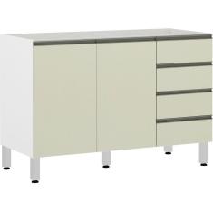 Balcão de Pia sem Tampo para Cozinha 120cm 2 Portas 4 Gavetas Pérola Luciane Móveis