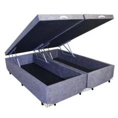 Base Box Baú King Bipartido Suede Cinza 39x198x203