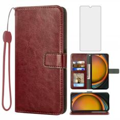 Capa tipo carteira compatível com Samsung Galaxy Xcover 7, protetor de tela de vidro temperado e capa flip de couro, suporte para cartão, acessórios de celular, capas para celular para Xcover7,