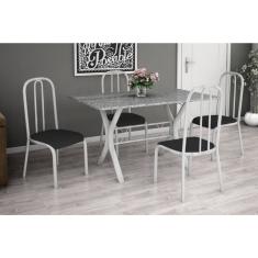 Conjunto de Mesa Miame 110 cm com 4 Cadeiras Madri Branco e Preto Liso
