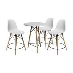 Conjunto Bistrô Eames Eiffel Mesa Branca Com 3 Banquetas Brancas De Madeira - Cor: Branco